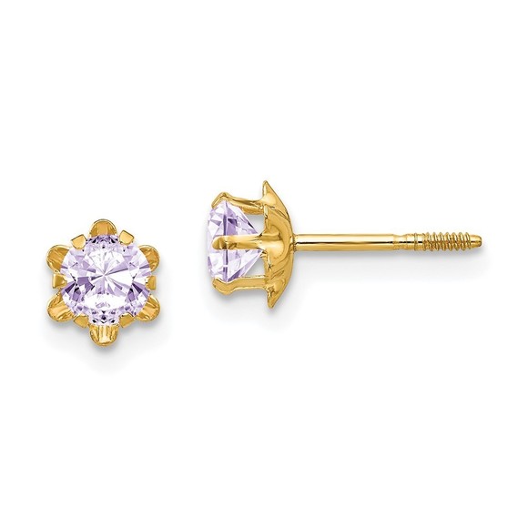 14k Yellow Gold Madi K Children's4mm CZ Birthstone (Jun) Screwback Earrings